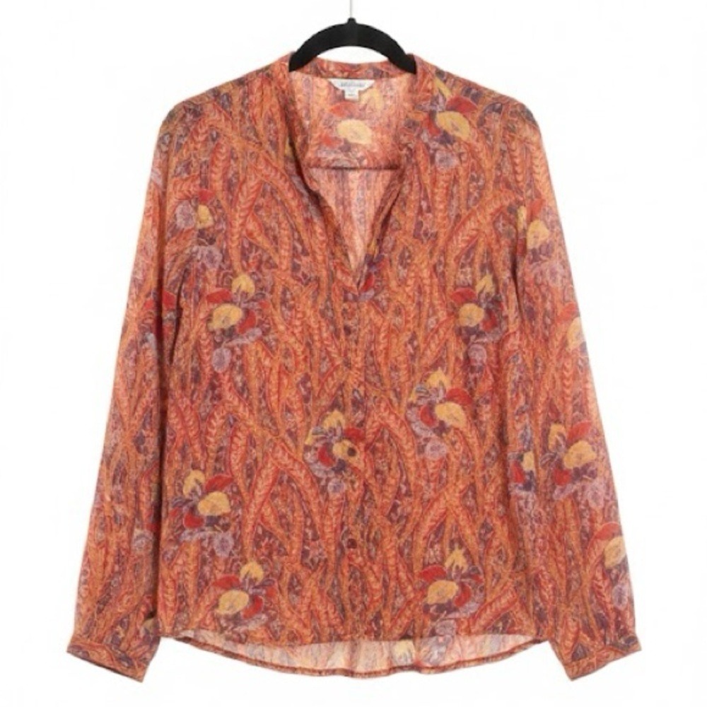 Lucky Brand Red and Purple Floral Paisley Button Down High-Low Hem‎ Blouse MD
